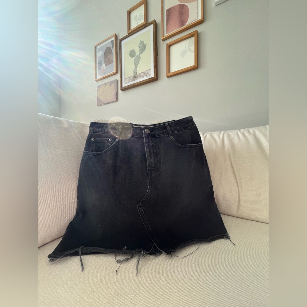 ASOS black distressed denim skirt